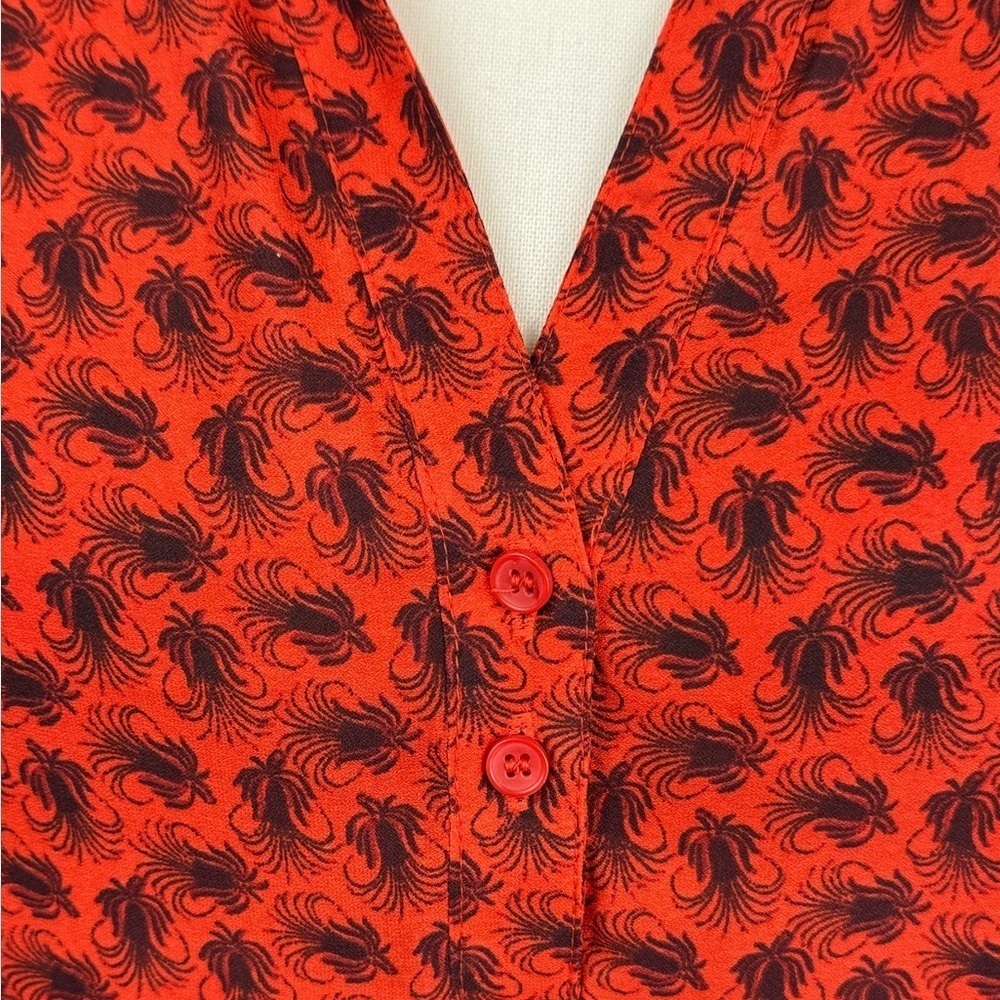Treasure & Bond Long Sleeve Peasant Blouse Lightweight Red V-neck Medium Flowy - Picture 5 of 11